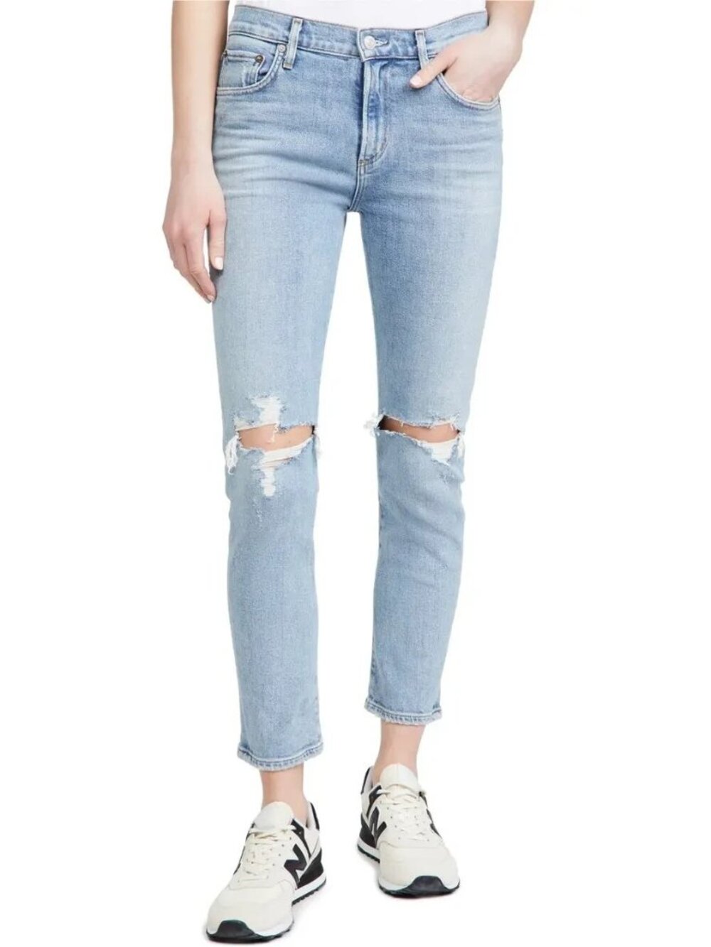 NWT AGOLDE Toni Mid Rise Straight in Pristine Destroyed Stretch Jeans 27 $168